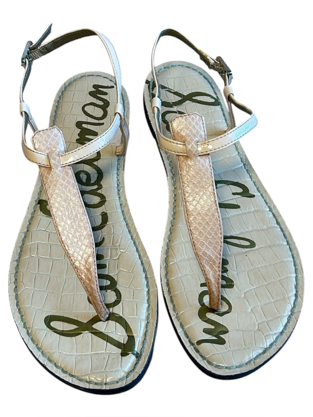 Sam Edelman Gigi sandals snakeskin pattern classic T-strap Pale Pink/Peachy sz 8